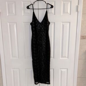 Lulus: Like New - Elegant Black Sequin Midi Dress Size XL